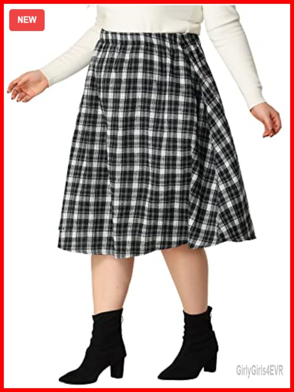Plus Size Vintage A-Line Plaid Midi Skirt High Waist Elastic Flare